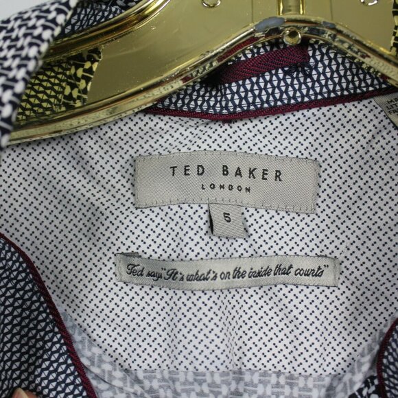 Ted Baker Button Down Shirt Mens Size 5 US XL Blue Geometric Print Long Sleeved - Picture 4 of 4